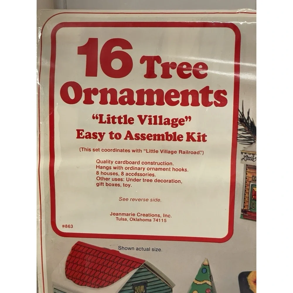 Vintage Little Village 16 Tree Ornaments Boxes Assemble Kits Cardboard Craft New